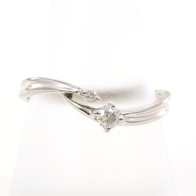 K14 14金 WG ホワイトゴールド リング・指輪 14.5号 ダイヤ 0.12ct 総重量約2.1g 中古ジュエリー