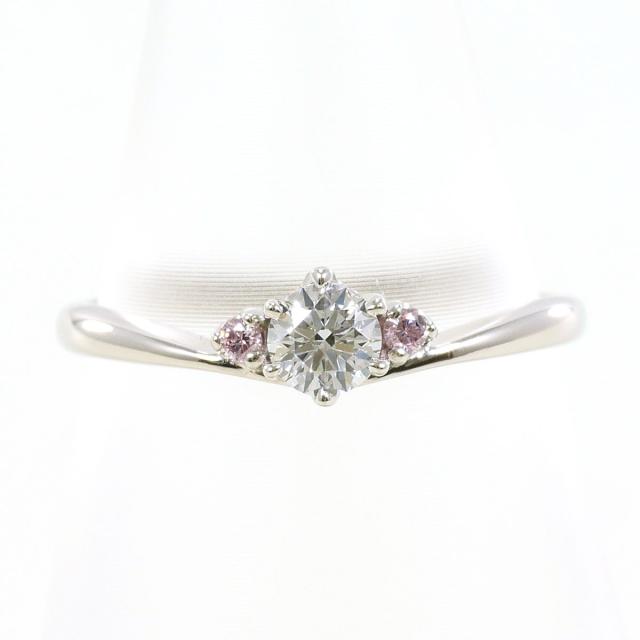 PT900 プラチナ リング・指輪 7.5号 ダイヤ 0.175 ct ピンクダイヤ 0.02 ct 総重量約2.1g 中古ジュエリー