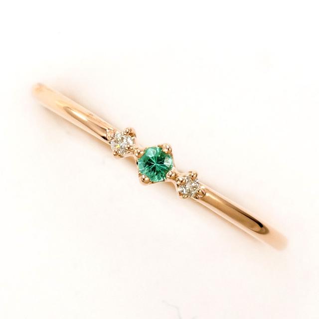 K10 10金 PG ピンクゴールド リング・指輪 9号 エメラルド 0.03 ct ダイヤ 0.02 ct 総重量約0.9g 中古ジュエリー