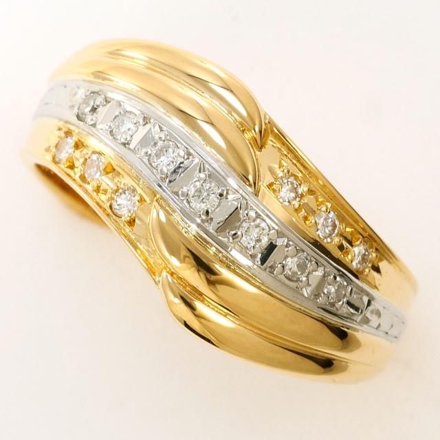PT プラチナ K18 18金 YG イエローゴールド リング・指輪 12号 ダイヤ 0.13ct カード鑑別書 総重量約5.1g 中古ジュエリー