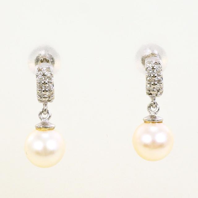 K18 18金 WG ホワイトゴールド ピアス パール ダイヤ 0.05ct 総重量約1.4g 中古ジュエリー