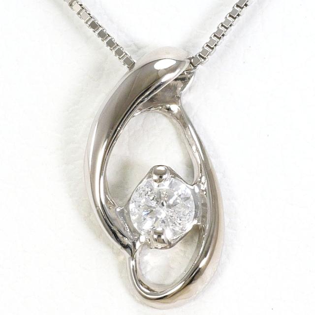 K14 14金 WG ホワイトゴールド ネックレス ダイヤ 0.11ct 総重量約1.4g 約40cm 中古ジュエリー