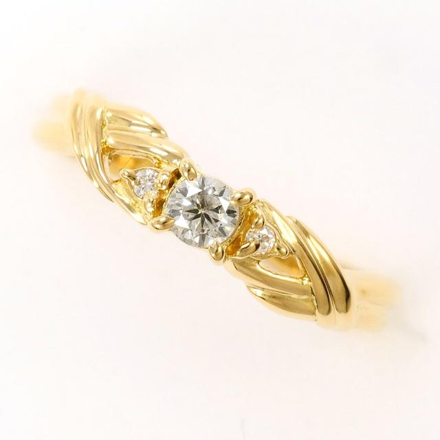 K18 18金 YG イエローゴールド リング・指輪 6号 ダイヤ 0.10ct ダイヤ 0.02ct 総重量約1.7g 中古ジュエリー
