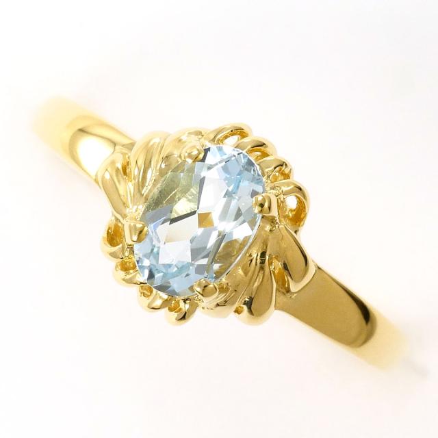 【通常価格より20%OFF】K18 18金 YG イエローゴールド リング・指輪 9.5号 アクアマリン 総重量約1.6g 中古ジュエリー
