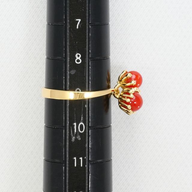 K18 18金 YG イエローゴールド リング・指輪 9号 サンゴ 総重量約2.1g 中古ジュエリー_5