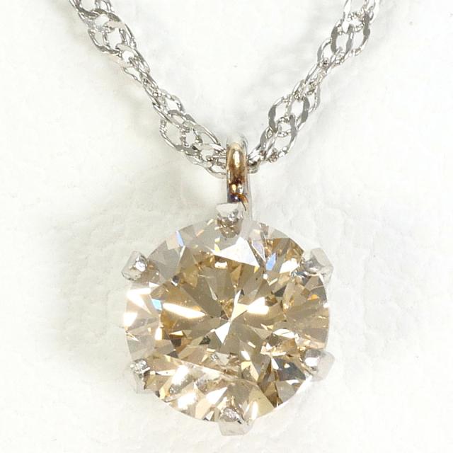PT900 プラチナ PT850 プラチナ ネックレス ブラウンダイヤ 0.40ct 総重量約1.0g 約40cm 中古ジュエリー