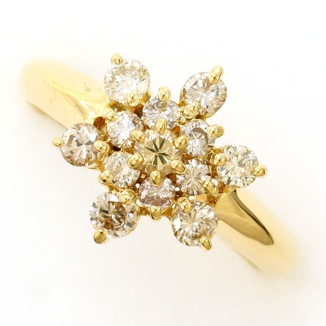K18 18金 YG イエローゴールド リング・指輪 8号 ブラウンダイヤ 0.52ct 総重量約1.9g 中古ジュエリー
