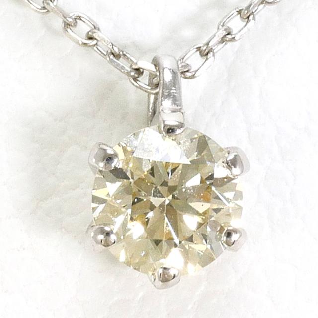 PT900 プラチナ PT850 プラチナ ネックレス イエローダイヤモンド 0.180ct 総重量約1.1g 約40cm 中古ジュエリー