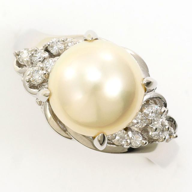 【通常価格より25%OFF】PT900 プラチナ リング・指輪 11号 パール ダイヤ 0.15ct 総重量約5.6g 中古ジュエリー