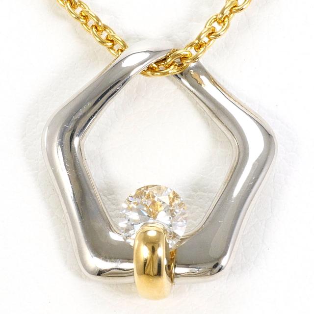 PT900 プラチナ K18 18金 YG イエローゴールド ネックレス ダイヤ 0.318ct SI1 鑑定書 総重量約7.9g 約45cm 中古ジュエリー
