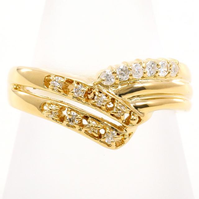 K18 18金 YG イエローゴールド リング・指輪 12号 ダイヤ 0.18ct 鑑別書 総重量約3.6g 中古ジュエリー