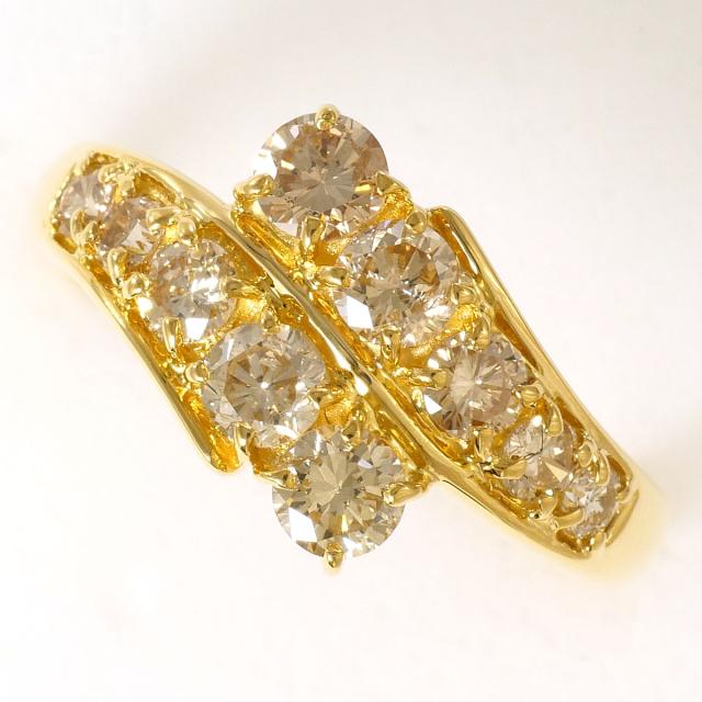K18 18金 YG イエローゴールド リング・指輪 11号 ブラウンダイヤ 1.05ct 鑑別書 総重量約3.4g 中古ジュエリー