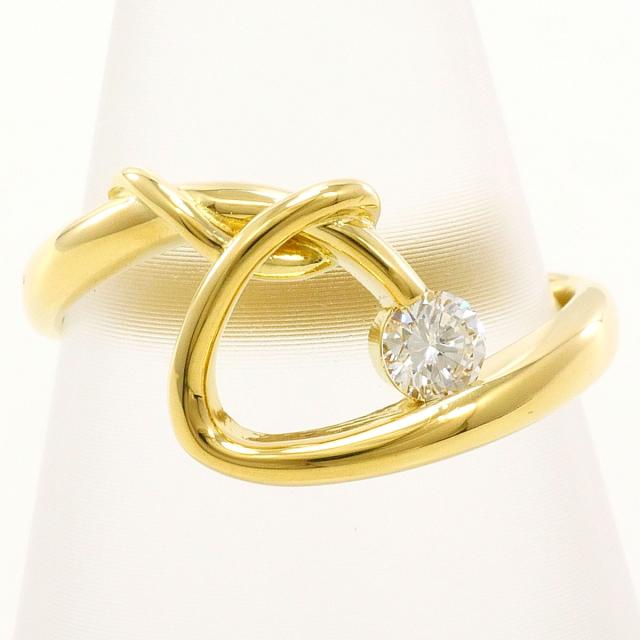 K18 18金 YG イエローゴールド リング・指輪 10号 ダイヤ 0.14ct 鑑別書 総重量約3.6g 中古ジュエリー