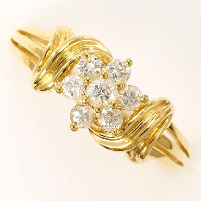 K18 18金 YG イエローゴールド リング・指輪 13号 ダイヤ 0.34ct 鑑別書 総重量約3.4g 中古ジュエリー