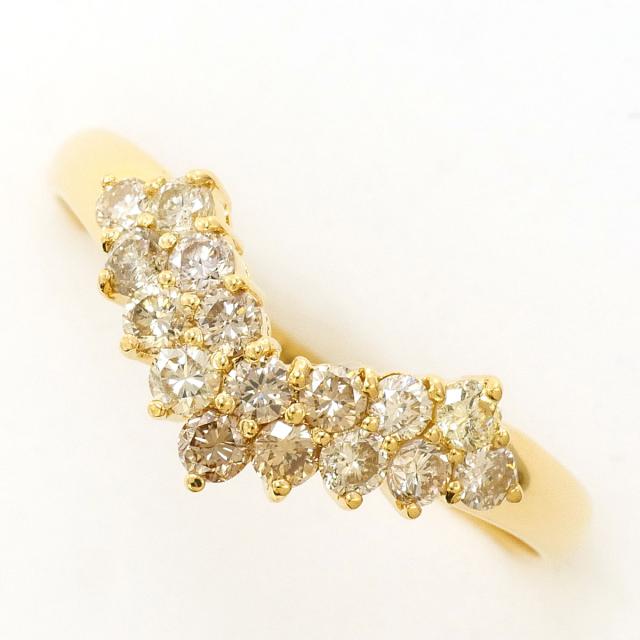 K18 18金 YG イエローゴールド リング・指輪 13.5号 ブラウンダイヤ 0.50ct 総重量約1.6g 中古ジュエリー
