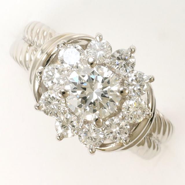 PT900 プラチナ リング・指輪 8号 ダイヤ 0.582ct ダイヤ 0.625ct SI2 鑑定書 総重量約9.2g 中古ジュエリー