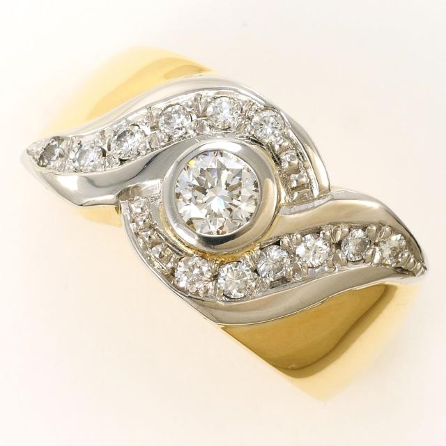 PT900 プラチナ K18 18金 YG イエローゴールド リング・指輪 12号 ダイヤ 0.315ct ダイヤ 0.24ct SI1 鑑定書 総重量約12.2g 中古ジュエリー