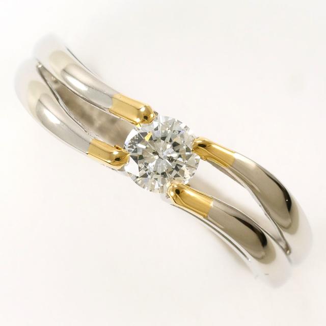 PT900 プラチナ K18 18金 YG イエローゴールド リング・指輪 14号 ダイヤ 0.31ct 鑑別書 総重量約4.5g 中古ジュエリー