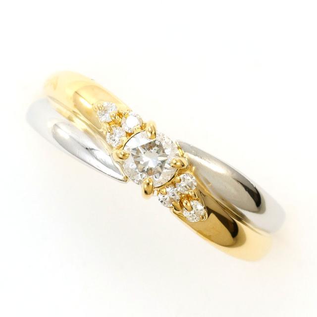 PT900 プラチナ K18 YG イエローゴールド リング・指輪 12号 ダイヤ 0.25 ct 総重量約2.2g 中古ジュエリー