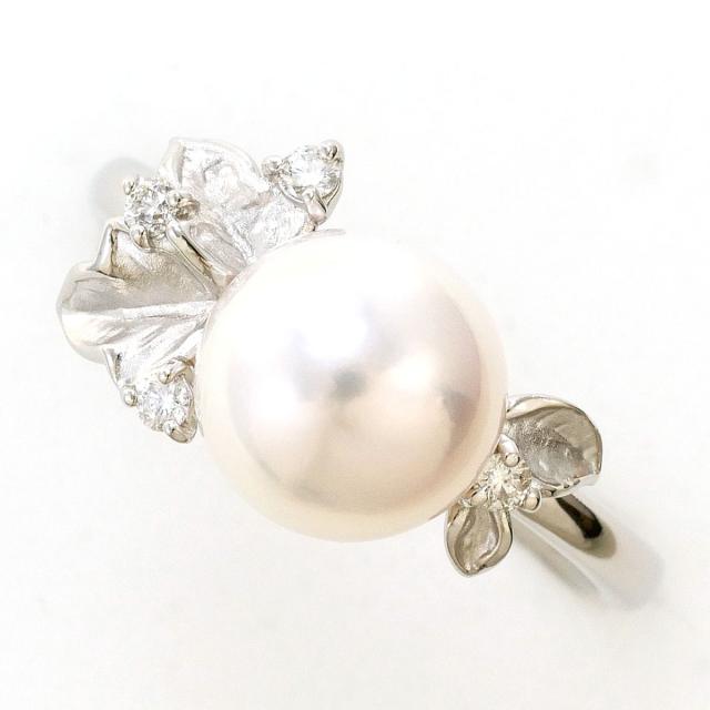 PT900 プラチナ リング・指輪 9号 パール ダイヤ 0.06 ct 総重量約4.3g 中古ジュエリー