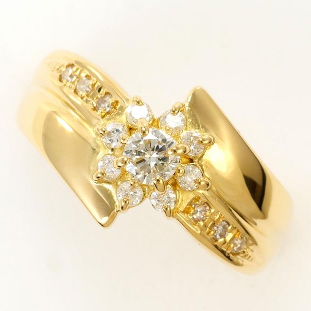 K18 18金 YG イエローゴールド リング・指輪 11.5号 ダイヤ 0.34ct カード鑑別書 総重量約3.7g 中古ジュエリー