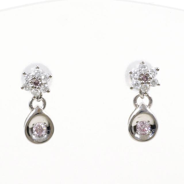K18 18金 WG ホワイトゴールド ピアス ピンクダイヤ 0.03ct ダイヤ 0.12 ct 総重量約1.7g 中古ジュエリー