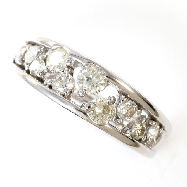 K18 18金 WG ホワイトゴールド リング・指輪 8.5号 ダイヤ 0.55ct カード鑑別書 総重量約3.6g 中古ジュエリー