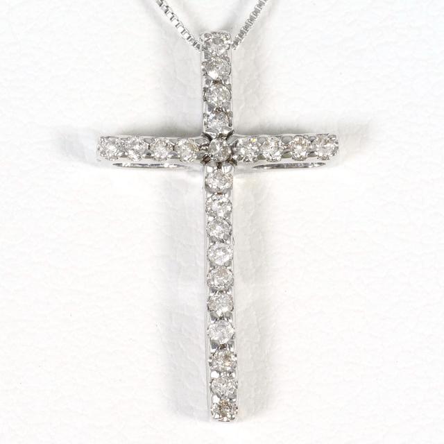 K18 18金 WG ホワイトゴールド ネックレス ダイヤ 0.15ct 総重量約1.9g 約39cm 中古ジュエリー