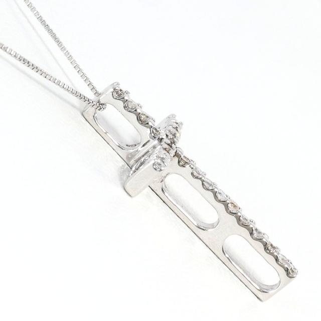K18 18金 WG ホワイトゴールド ネックレス ダイヤ 0.15ct 総重量約1.9g 約39cm 中古ジュエリー_1