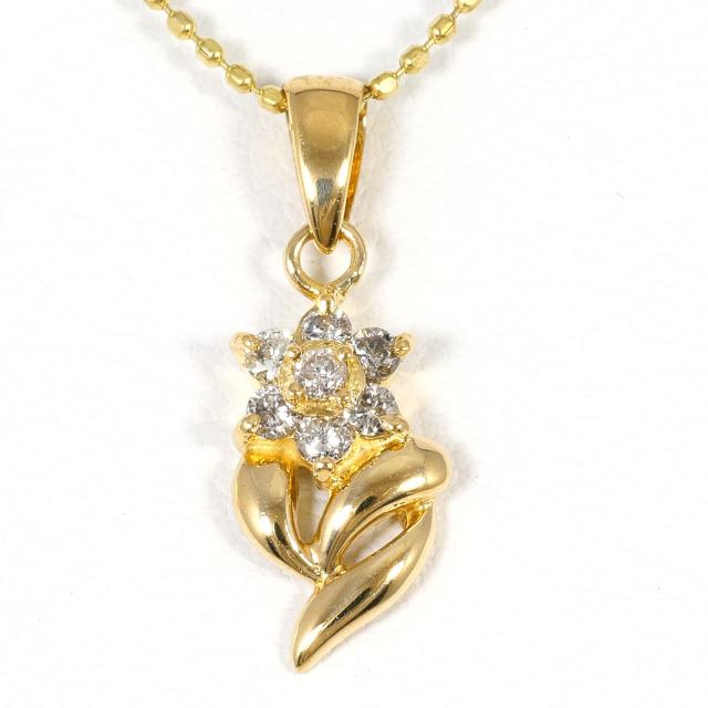 K18 18金 YG イエローゴールド ネックレス ダイヤ 0.14ct 総重量約2.1g 約40cm 中古ジュエリー