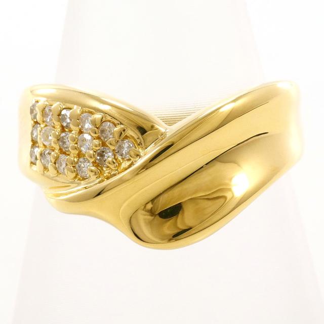 K18 18金 YG イエローゴールド リング・指輪 12号 ダイヤ 0.15ct カード鑑別書 総重量約3.9g 中古ジュエリー