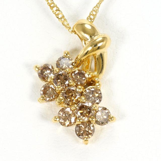 K18 18金 YG イエローゴールド ネックレス ブラウンダイヤ 0.50ct 総重量約1.9g 約39cm 中古ジュエリー