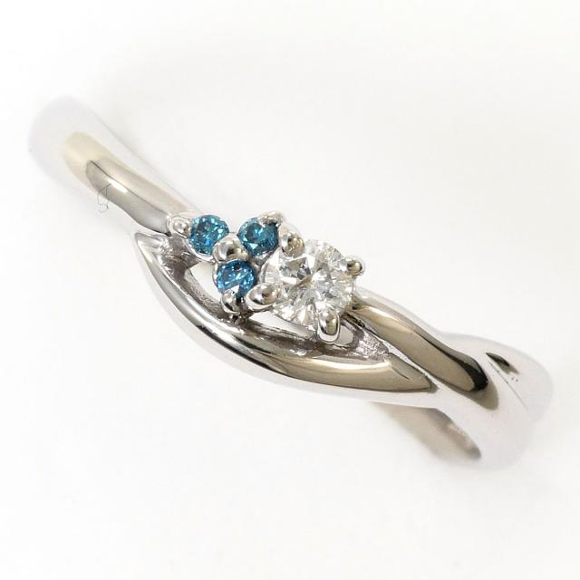 K18 18金 WG ホワイトゴールド リング・指輪 9.5号 ブルーダイヤ ダイヤ 計0.10ct 総重量約1.9g 中古ジュエリー