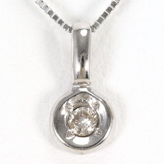 K14 14金 WG ホワイトゴールド ネックレス ダイヤ 0.05ct 総重量約1.3g 約40cm 中古ジュエリー