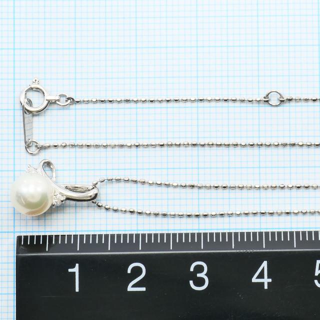 K10 10金 WG ホワイトゴールド ネックレス パール ダイヤ 総重量約1.9g 約40cm 中古ジュエリー_3