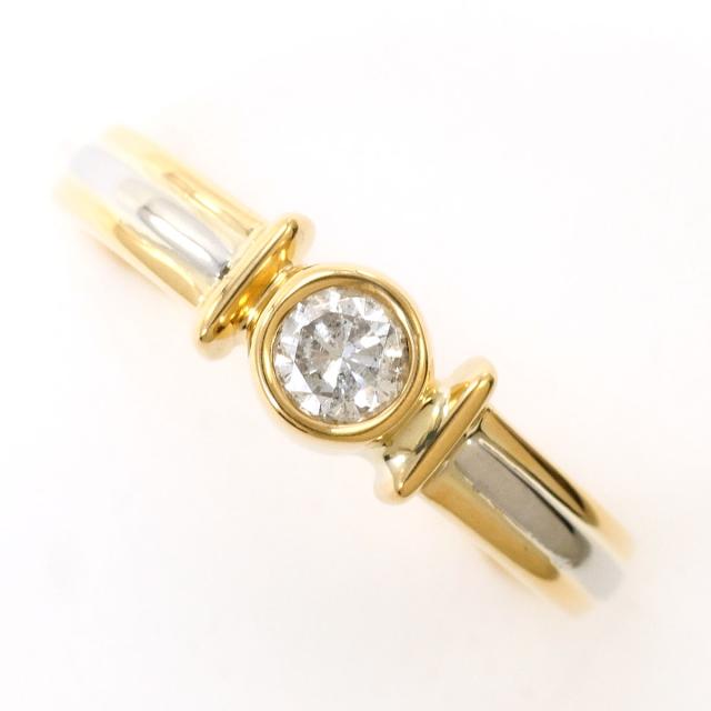 PT900 プラチナ K18 18金 YG イエローゴールド リング・指輪 10.5号 ダイヤ 0.20ct 総重量約2.4g 中古ジュエリー