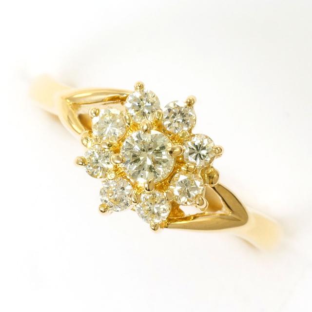 K18 18金 YG イエローゴールド リング・指輪 5号 イエローダイヤモンド 0.30ct 総重量約2.1g 中古ジュエリー