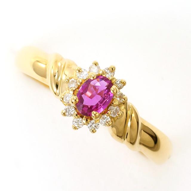 K18 18金 YG イエローゴールド リング・指輪 10.5号 ルビー ダイヤ 0.07ct 総重量約1.9g 中古ジュエリー