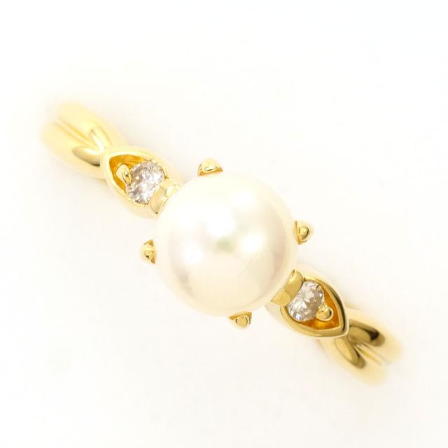 K18 18金 YG イエローゴールド リング・指輪 11号 パール ダイヤ 0.05ct 総重量約2.9g 中古ジュエリー