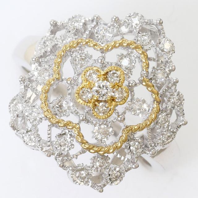 K18 18金 YG イエローゴールド リング・指輪 11号 ダイヤ 0.22 ct 鑑別書 総重量約5.3g 中古ジュエリー