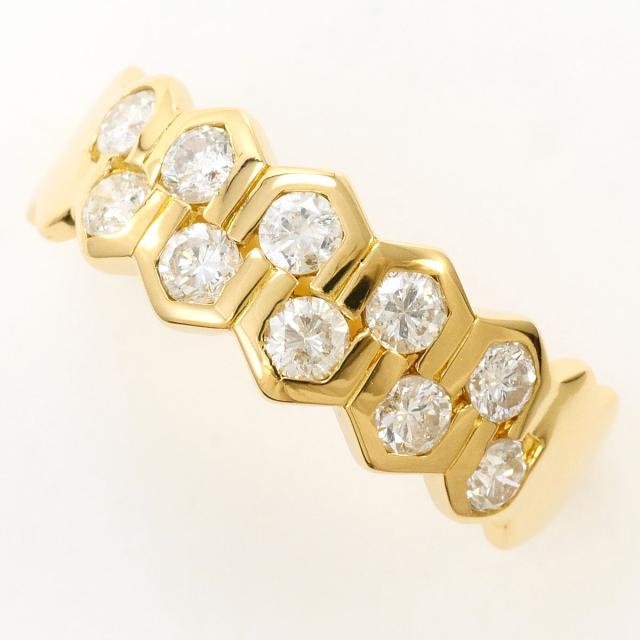 K18 18金 YG イエローゴールド リング・指輪 18号 ダイヤ 0.856ct 鑑別書 総重量約4.3g 中古ジュエリー