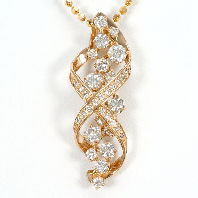 K18 18金 PG ピンクゴールド ネックレス ダイヤ 1.12 ct 鑑別書 総重量約6.8g 約39cm 中古ジュエリー