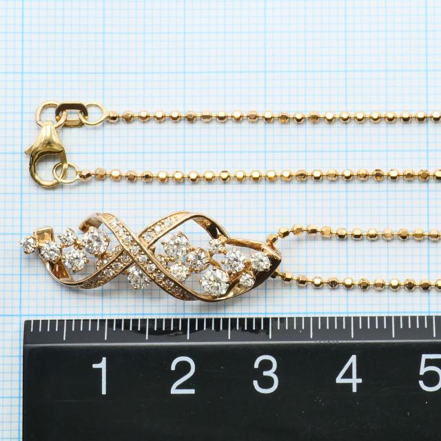 K18 18金 PG ピンクゴールド ネックレス ダイヤ 1.12 ct 鑑別書 総重量約6.8g 約39cm 中古ジュエリー_4