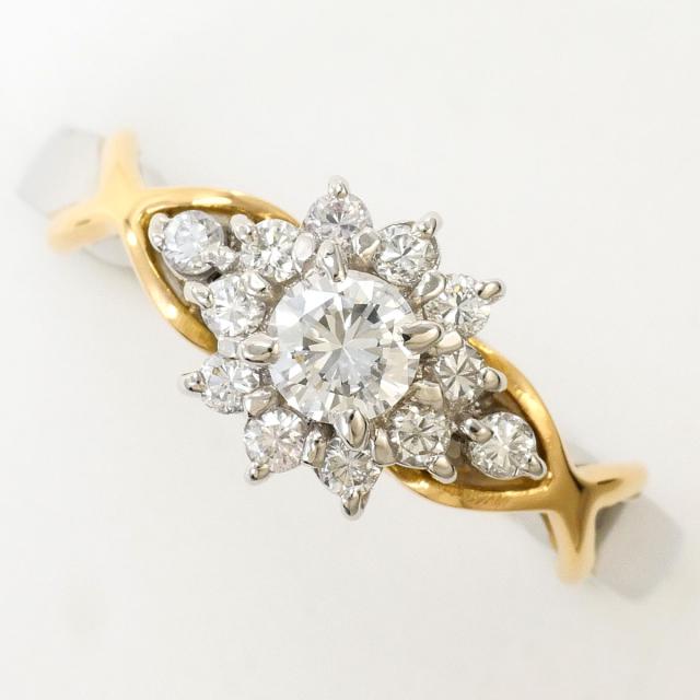 PT900 プラチナ K18 18金 YG イエローゴールド リング・指輪 12号 ダイヤ 0.18 ct ダイヤ 0.17 ct 鑑別書 総重量約4.5g 中古ジュエリー