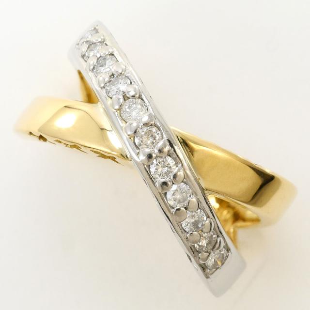 PT900 プラチナ K18 18金 YG イエローゴールド リング・指輪 12号 ダイヤ 0.30 ct 鑑別書 総重量約6.4g 中古ジュエリー