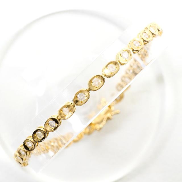K18 18金 YG イエローゴールド ブレスレット ダイヤ 1.00ct 鑑別書 総重量約4.6g 約18.5cm 中古ジュエリー