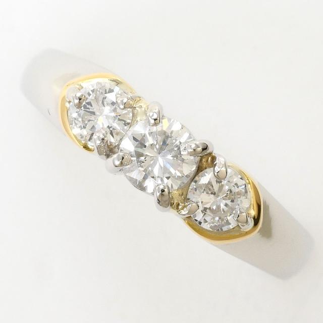 K18 18金 YG イエローゴールド PT900 プラチナ リング・指輪 10.5号 ダイヤ 0.50 ct 鑑別書 総重量約3.8g 中古ジュエリー
