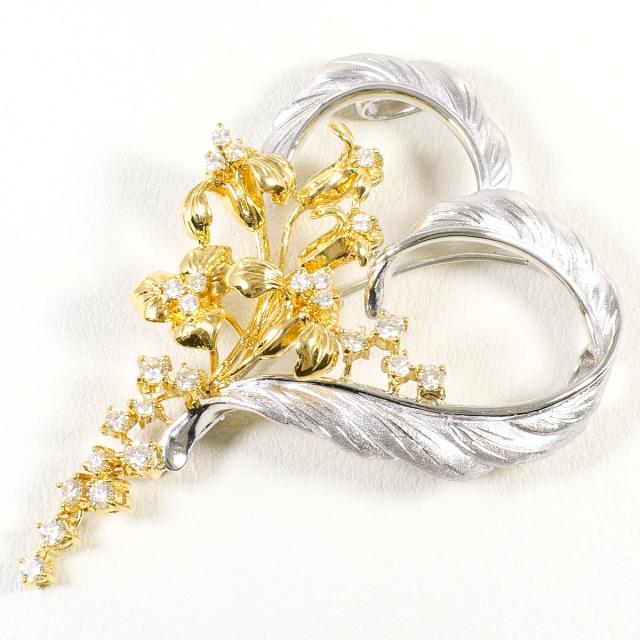 PT900 プラチナ K18 18金 YG イエローゴールド ブローチ ダイヤ 1.04ct
