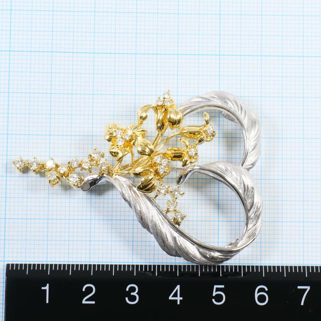 PT900 プラチナ K18 18金 YG イエローゴールド ブローチ ダイヤ 1.04ct