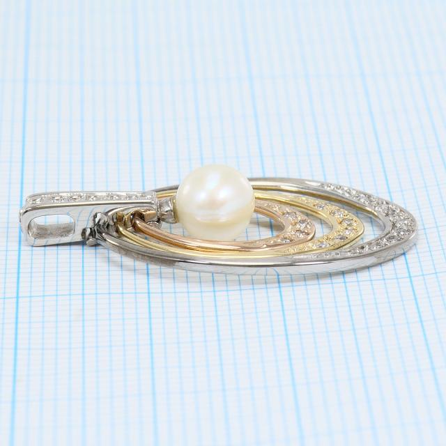 【通常価格より20%OFF】IEI K14 14金 YG イエローゴールド ペンダントトップ パール ダイヤ 0.12 ct 総重量約3.4g 中古ジュエリー